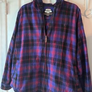 XL LLBean Pink Purple Plaid Flannel Zip Sweatshirt Cotton